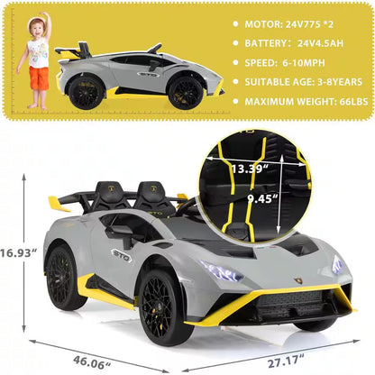 24-Volt Licensed Lamborghini Kids Ride on Car with Remote Control Electric Kids Drift Car Toy in Gray