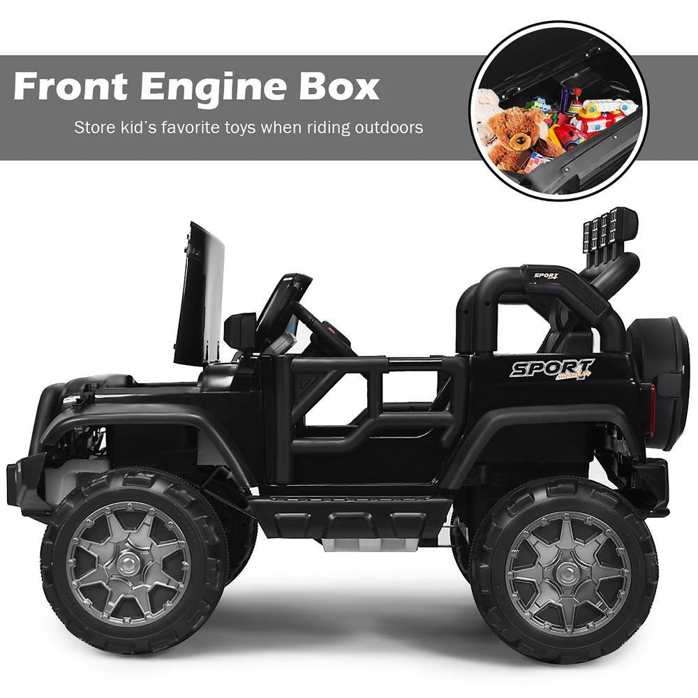 12.6 in 12-Volt Kids Ride on Car 2 Seater Truck RC Electric Vehicles with Storage Room Black