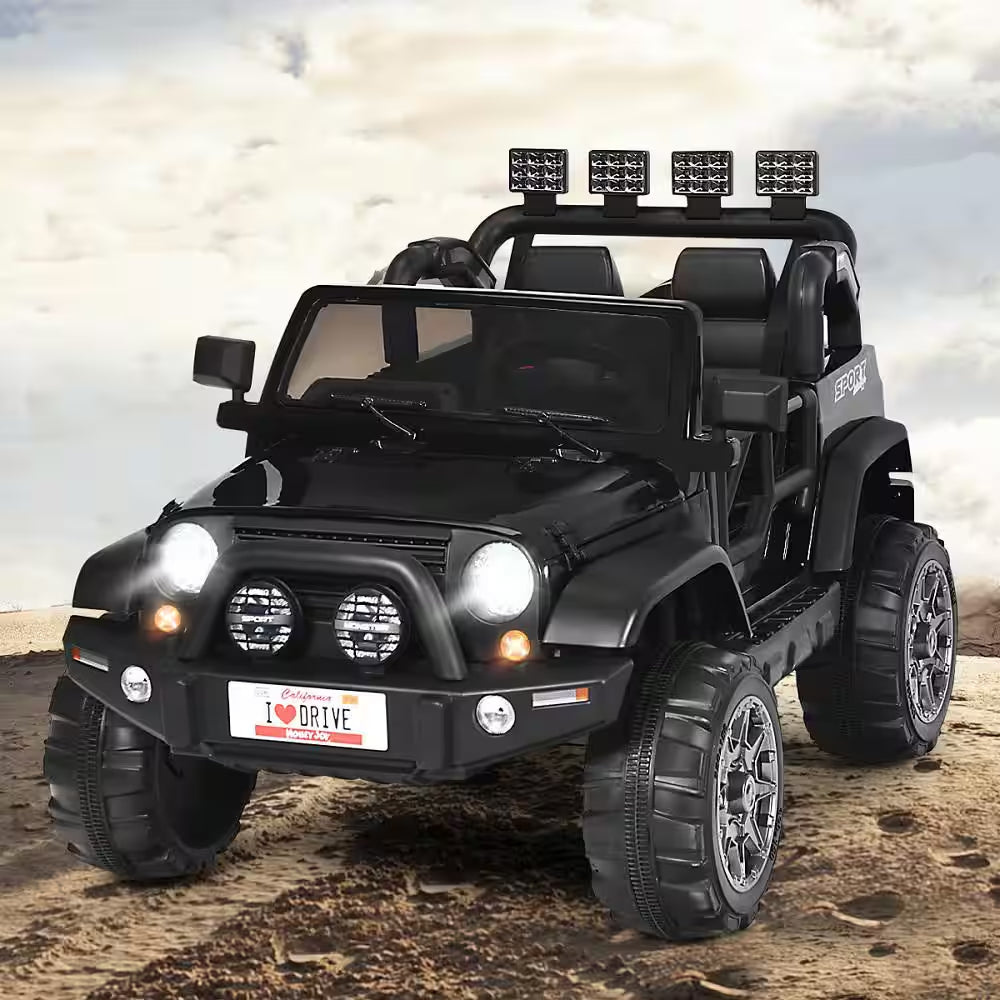 13 In. 12-Volt Electric Kids Ride on Truck Toys 2 Seater Jeep Car with Remote Control Black