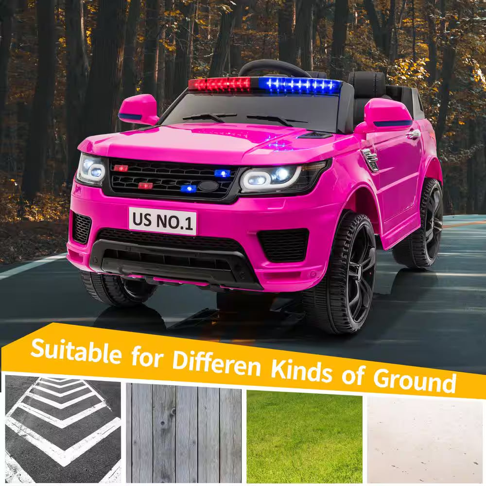 12-Volt Kid Ride on Fire Truck Electric Car with Parental Remote Control and Megaphone in Pink