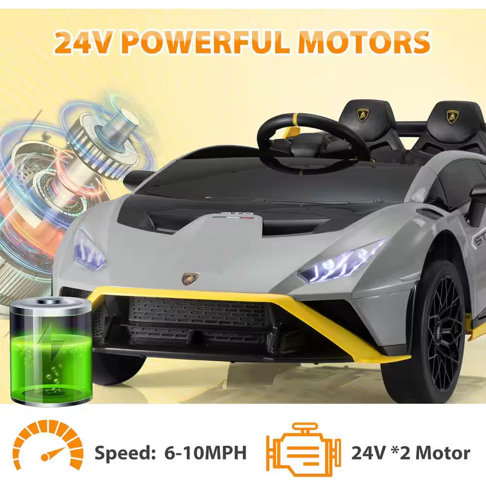 24-Volt Licensed Lamborghini Kids Ride on Car with Remote Control Electric Kids Drift Car Toy in Gray