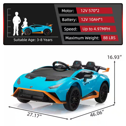 12-Volt Licensed Lamborghini Kids Ride on Car with Remote Control Electric Kids Drift Car in Blue