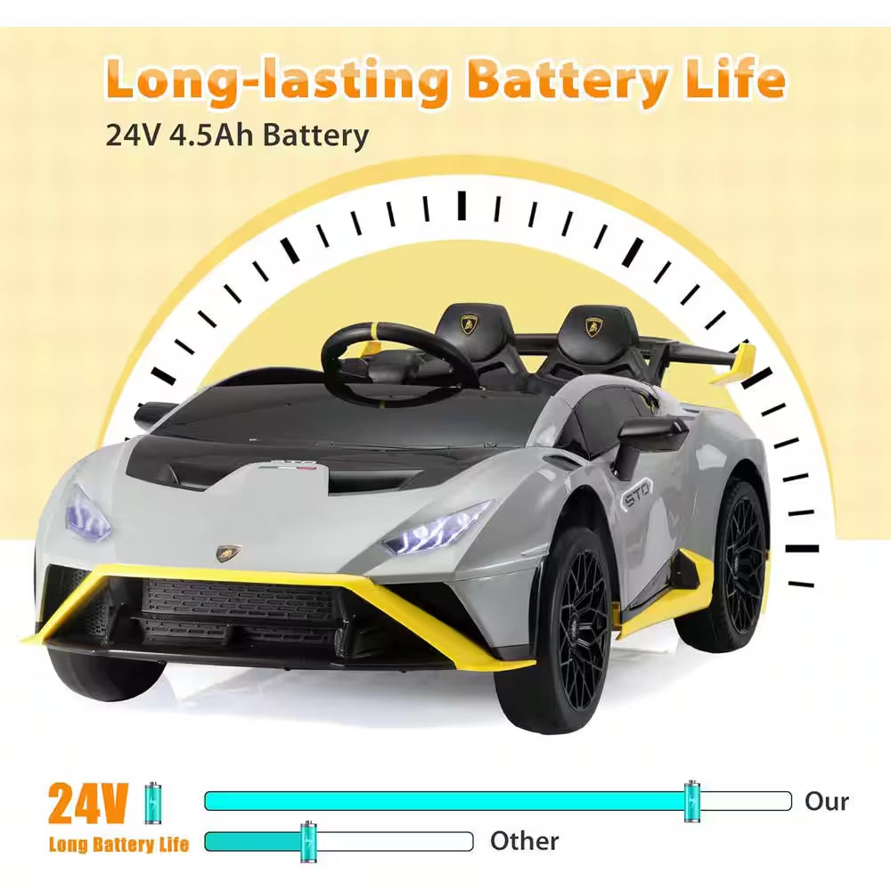 24-Volt Licensed Lamborghini Kids Ride on Car with Remote Control Electric Kids Drift Car Toy in Gray