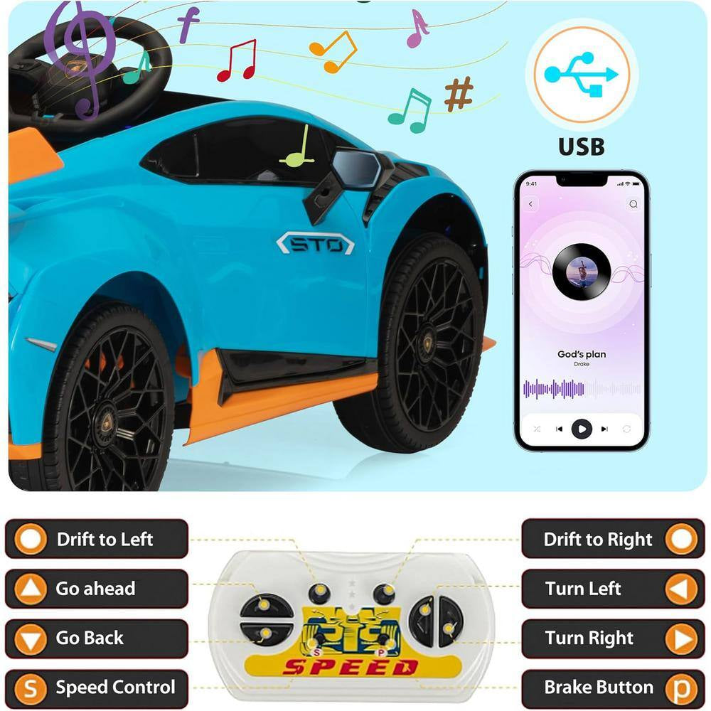 12-Volt Licensed Lamborghini Kids Ride on Car with Remote Control Electric Kids Drift Car in Blue